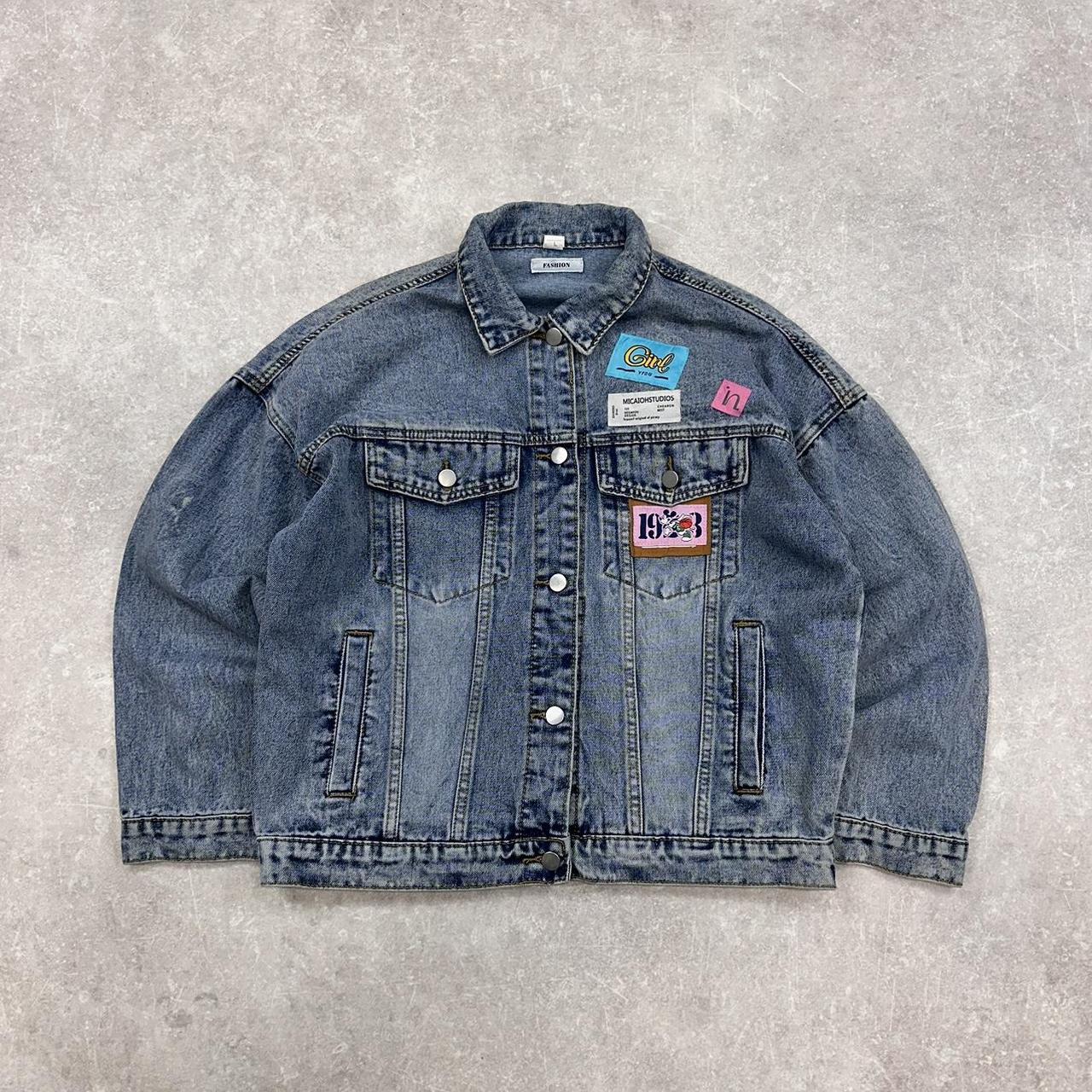 Patched Denim Hip Hop jacket L