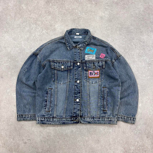 Patched Denim Hip Hop jacket L