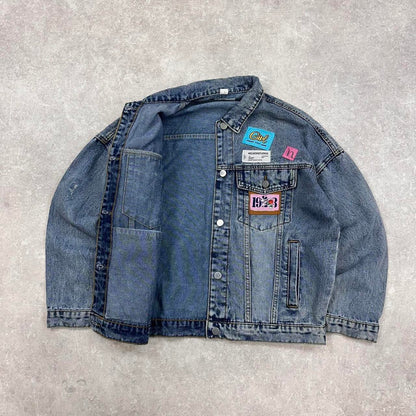 Patched Denim Hip Hop jacket L